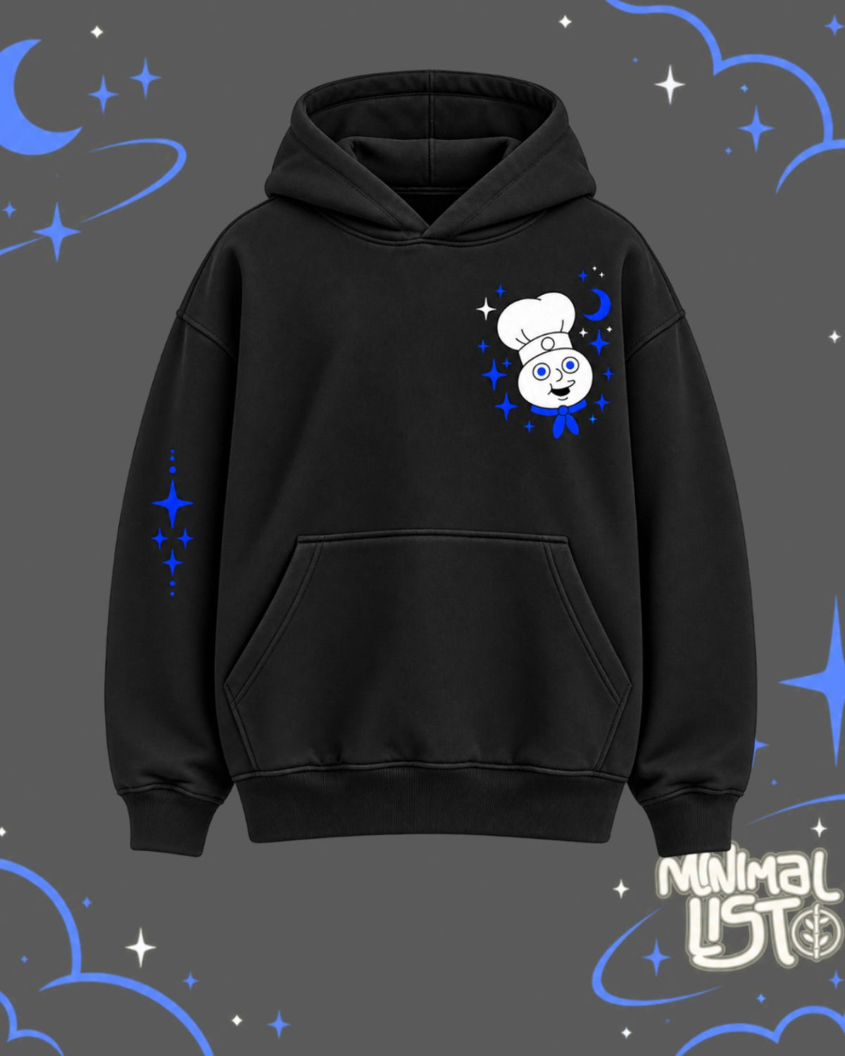 Cosmic Dough hoodie negro oversize - frente