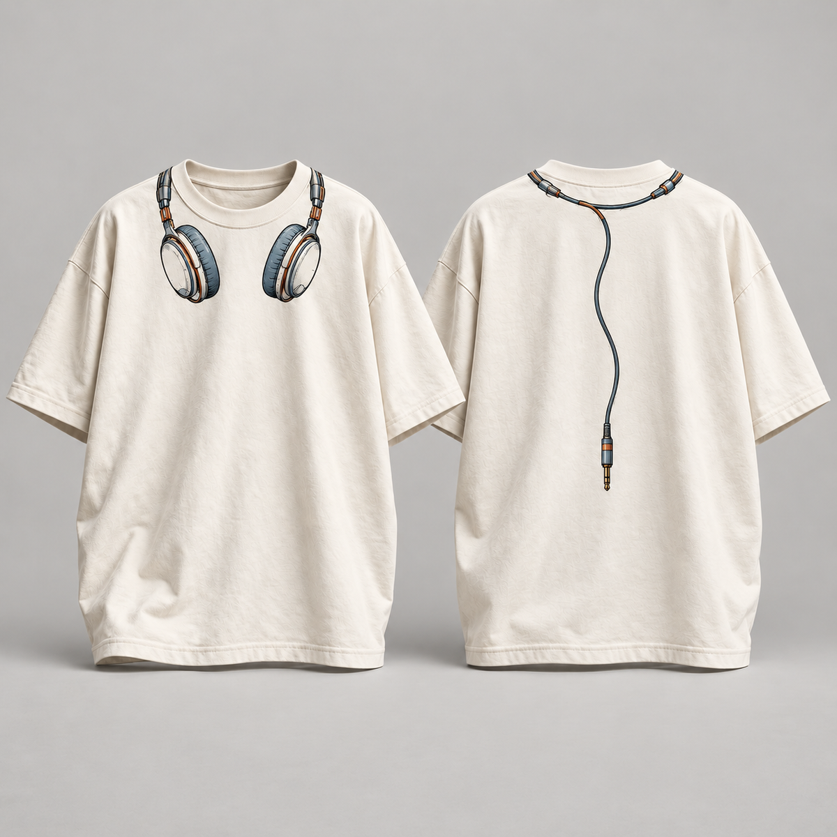Camiseta oversize musical Headphone Circuit, frente y espalda