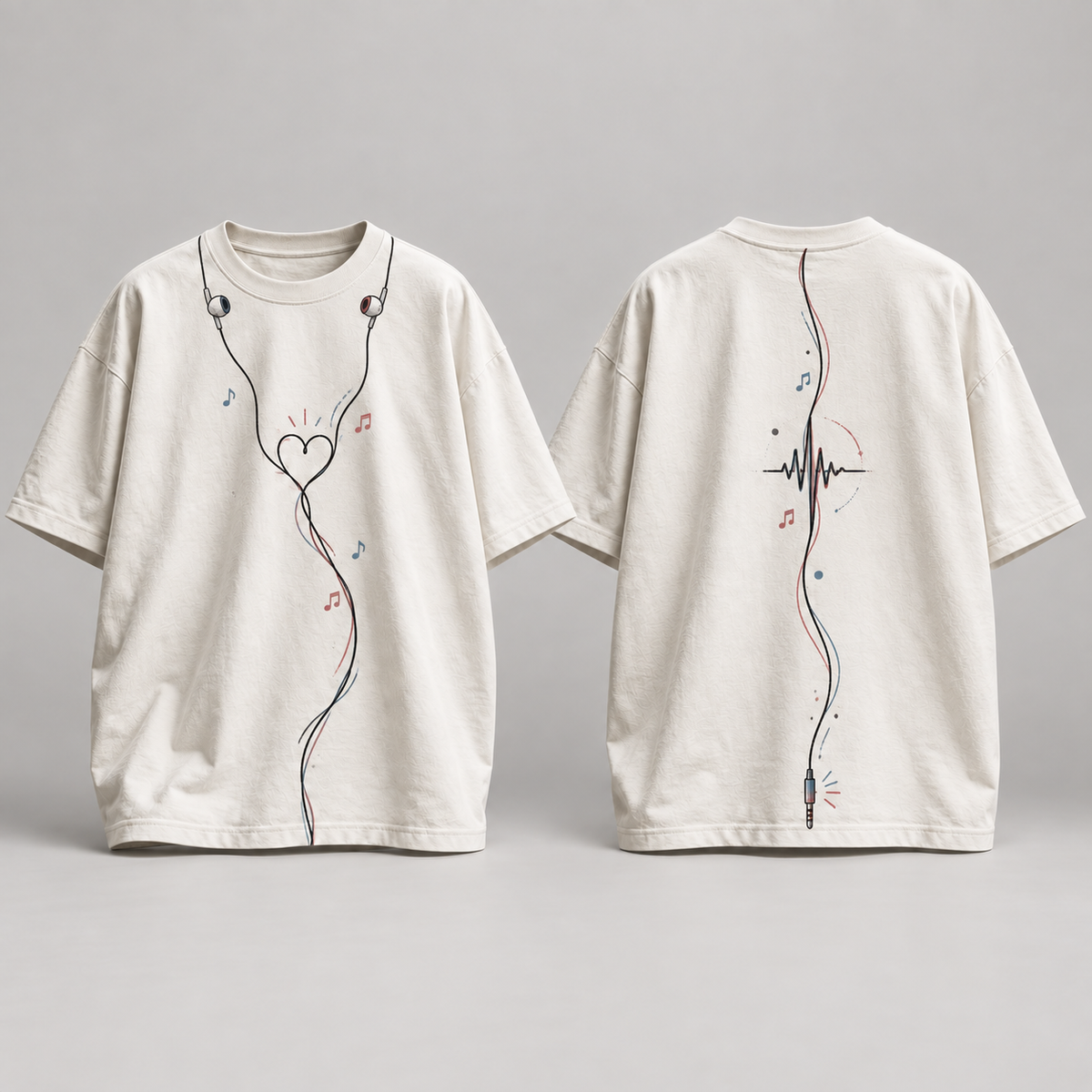 Camiseta oversize musical Heartbeat Audio, frente y espalda