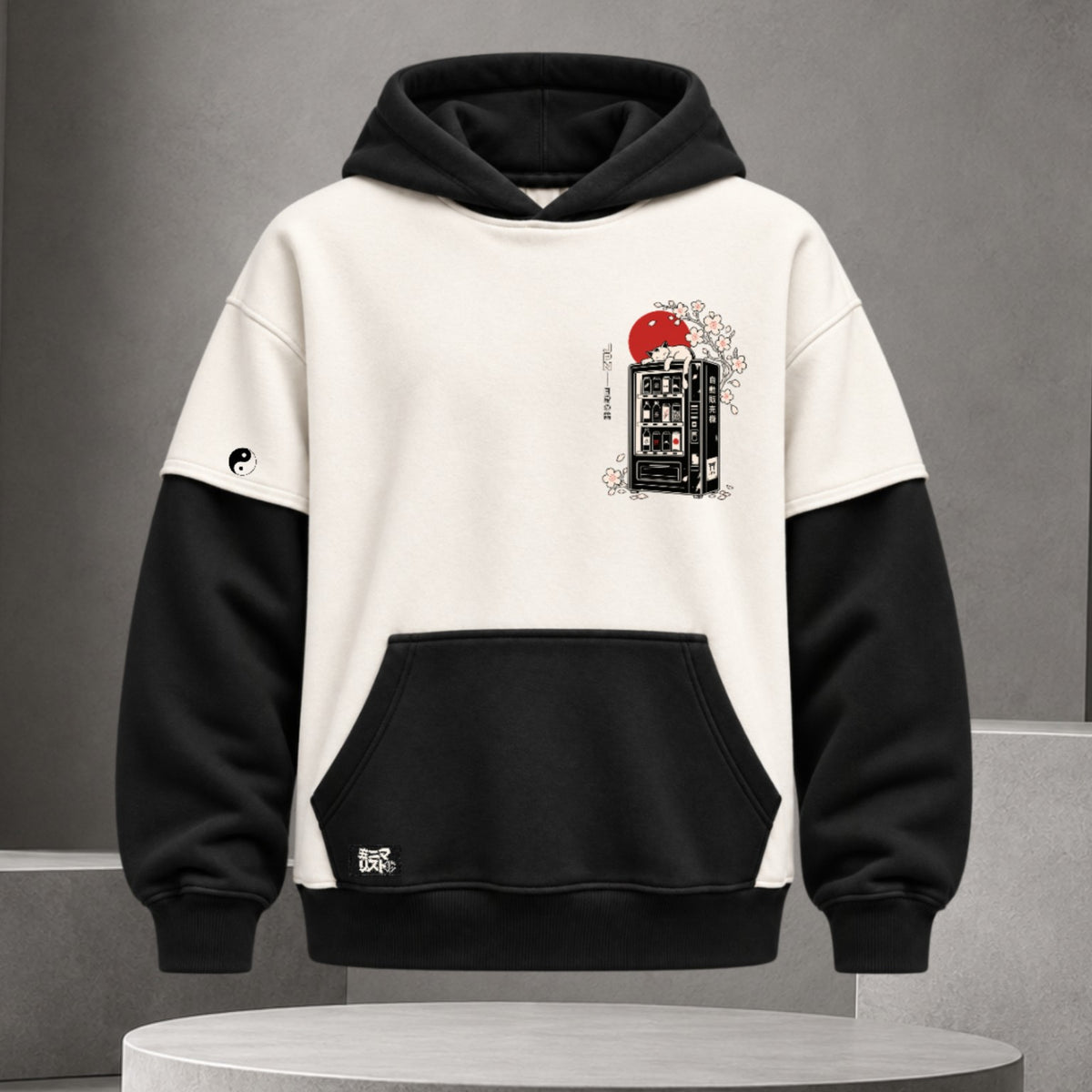 Hoodie JPN Oversize combinado blanco y negro