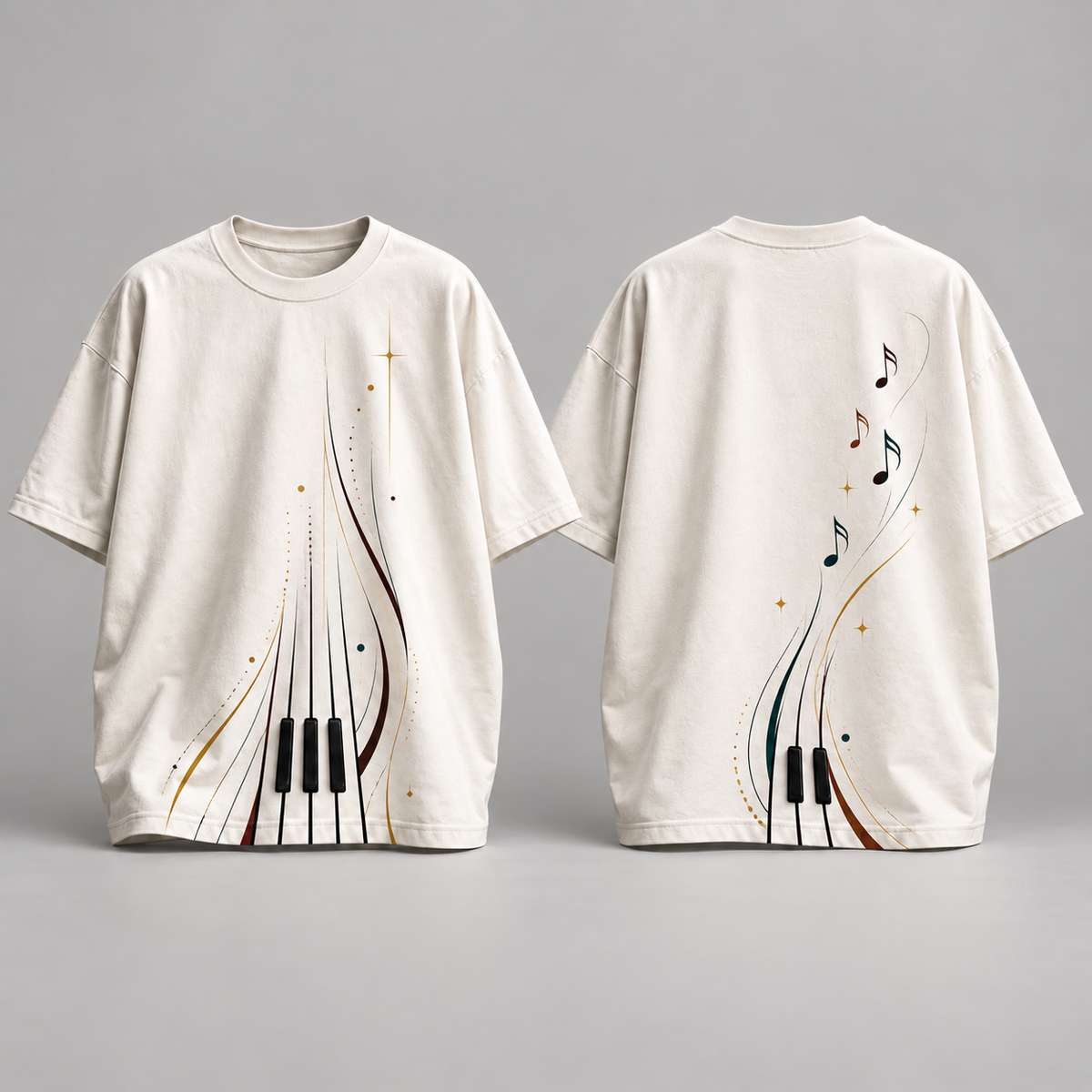 Camiseta oversize musical Piano Lines, frente y espalda
