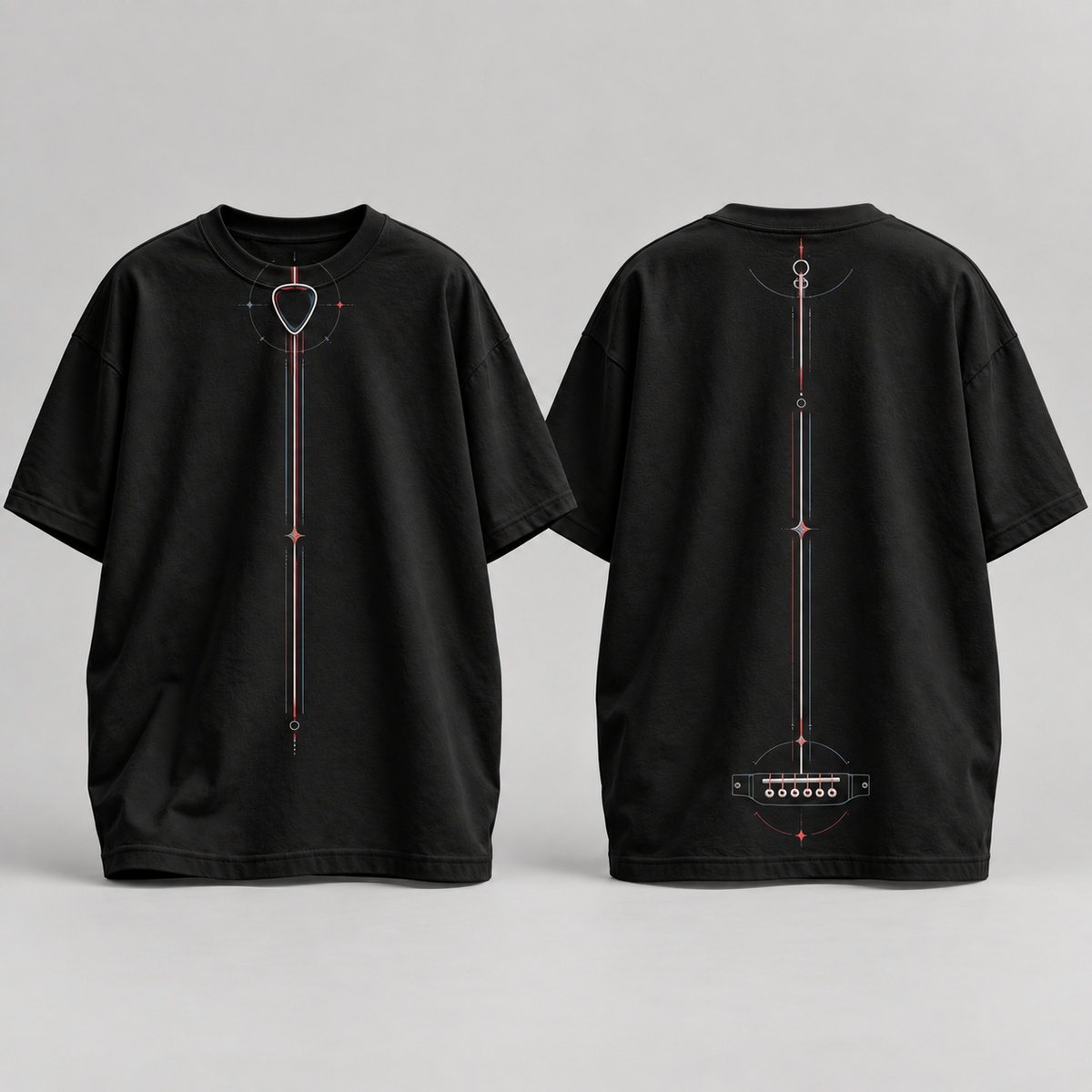 Camiseta oversize musical Pick and Strings, frente y espalda