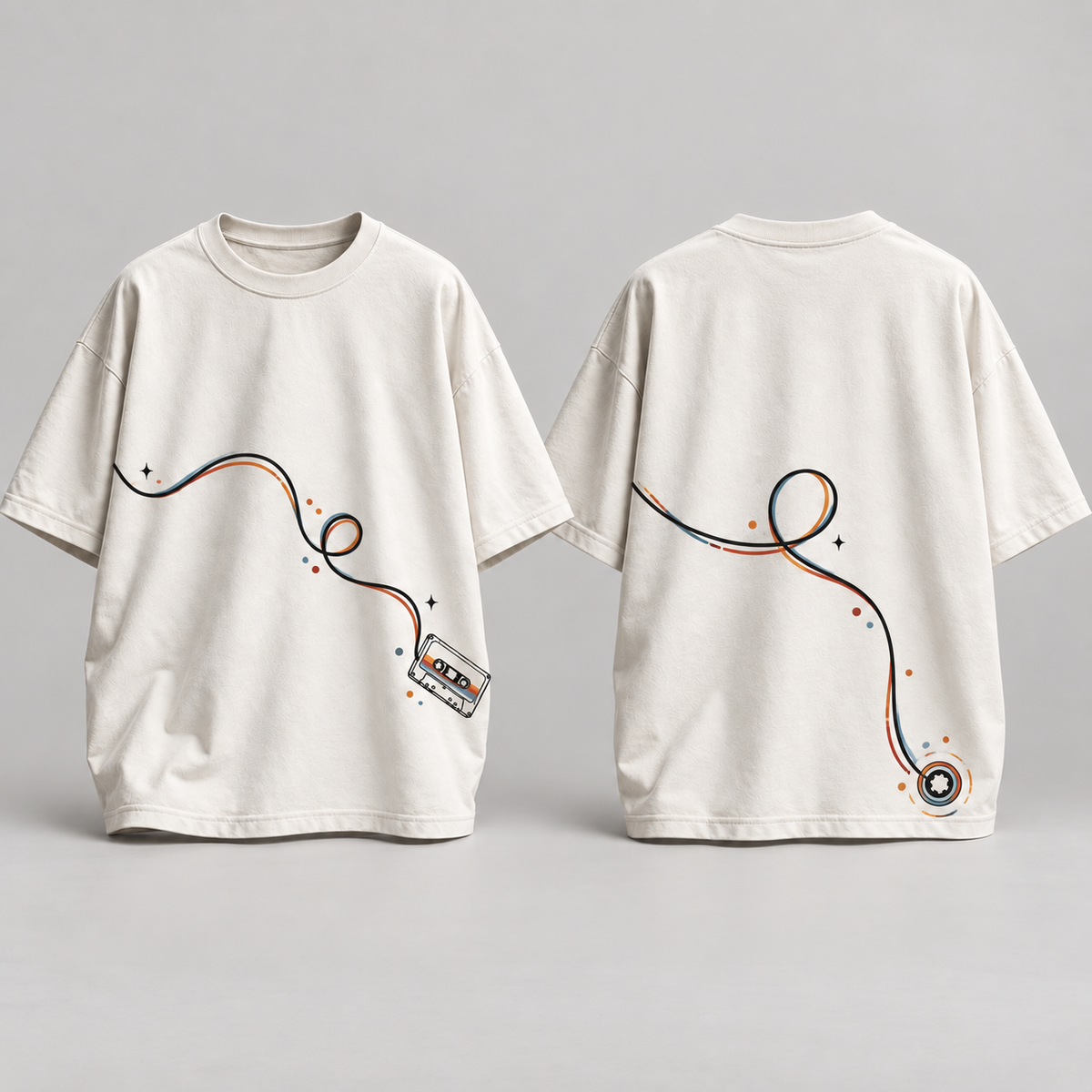 Camiseta oversize musical Tape Loop, frente y espalda