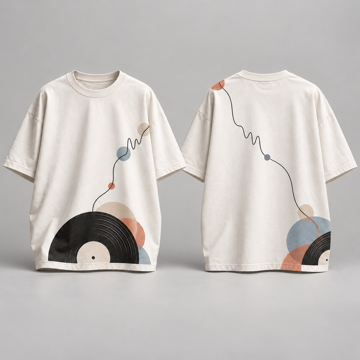 Camiseta oversize musical Vinyl Flow, frente y espalda